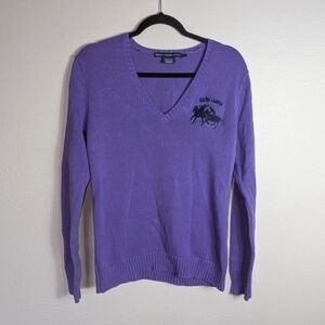 XL Ralph Lauren Sport Purple Cotton V-Neck Large Logo Sweater